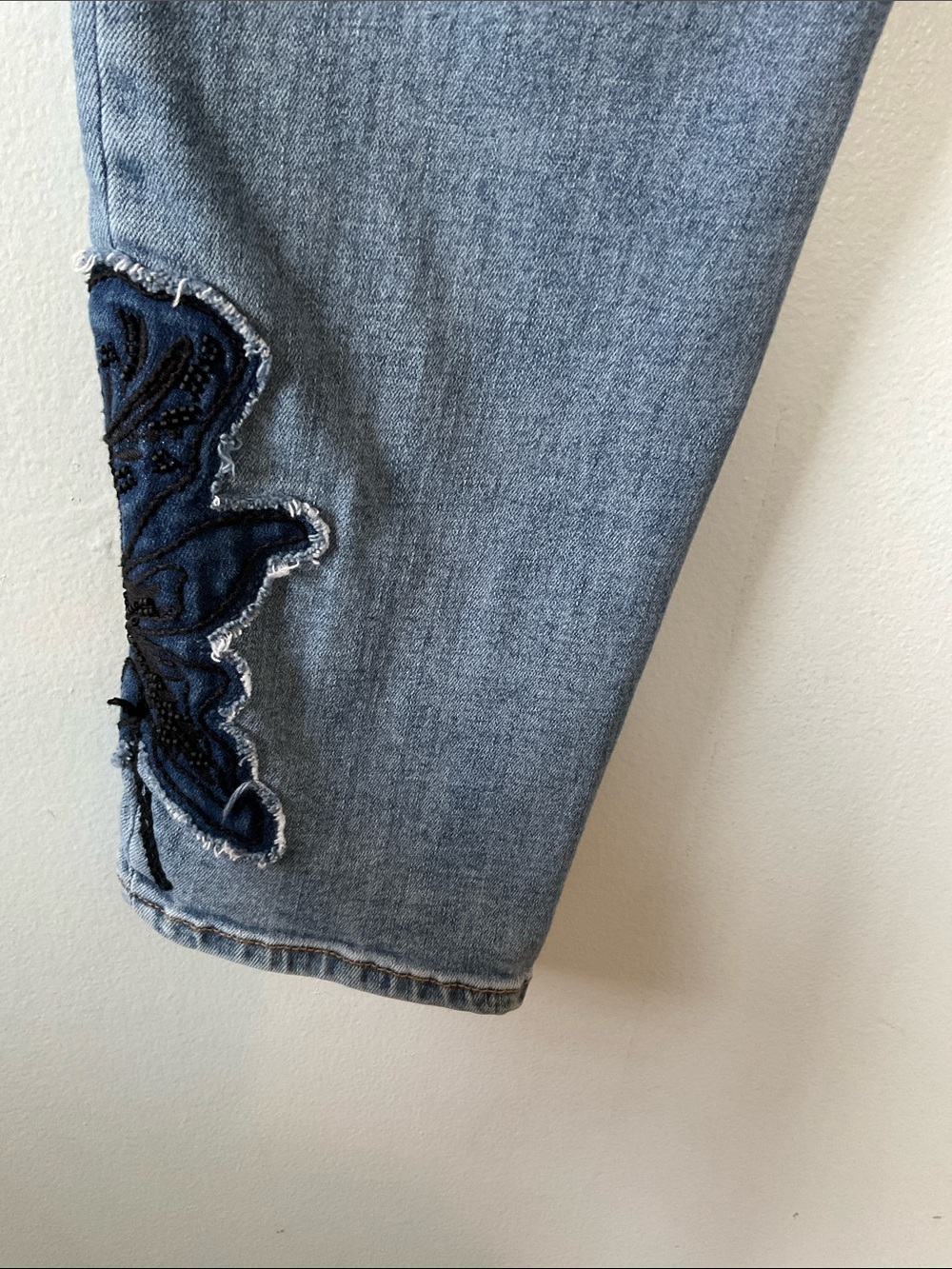 Chico's Light Blue Jeans with Dark Blue Floral Appliqué - Picture 5 of 7